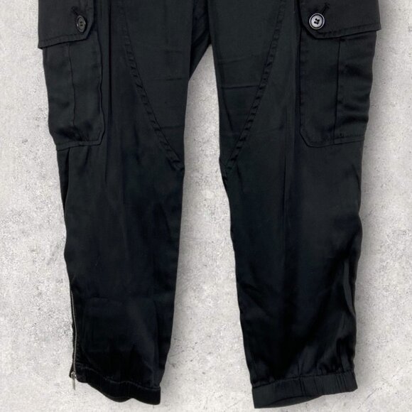 BCBGMaxAzria Satin Joggers Cargo Pants Crop Ankle Zipper Size Small Black Boho S - Picture 3 of 13